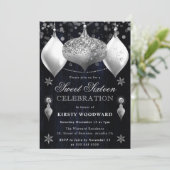 ネイビーとシルバーのグリッターバウブルクリスマススウィート16 招待状 (スタンド正面)