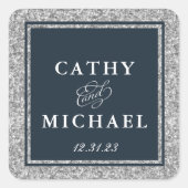 ネイビーとシルバーのグリッター フェイバースクエアステッカー スクエアシール (正面)