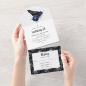 ネイビーとシルバーのゴシックフラワーの結婚式 オールインワン招待状 (貼ってはがせる)
