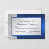 ネイビーとシルバーのダマスク柄モノグラムのRSVPカード 出欠カード (裏面)