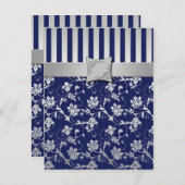 ネイビーとシルバーのフローラつる植物RSVPカード 招待状 (正面/裏面)