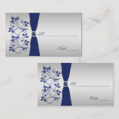 ネイビーとシルバーのフローラプレイスカード プレイスカード (正面/裏面)