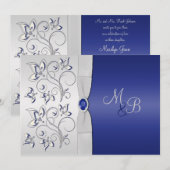 ネイビーとシルバーのモノグラム招待状 招待状 (正面/裏面)