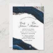ネイビーとシルバーの水の色のアゲート結婚ト 招待状 (正面)