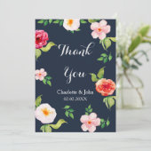 ネイビーとシルバーの水彩花の結婚式 招待状 (スタンド正面)