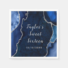 ネイビーとシルバーの瑪瑙の大理石Sweet sixteen スタンダードカクテルナプキン