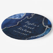 ネイビーとシルバーの瑪瑙の大理石Sweet sixteen ペーパープレート (アングル)