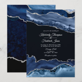 ネイビーとシルバーの瑪瑙の結婚式 招待状