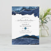 ネイビーとシルバーの瑪瑙の花嫁の友人向けランチ会 招待状 (スタンド正面)