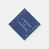 ネイビーとシルバーの紙吹雪ド結婚ット スタンダードカクテルナプキン (角)