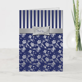 ネイビーとシルバーの花の模様のサンキューカード サンキューカード