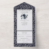 ネイビーとシルバーヒョウ柄の水色の花 オールインワン招待状 (内側)