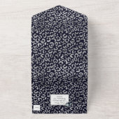 ネイビーとシルバーヒョウ柄の水色の花 オールインワン招待状 (外側)