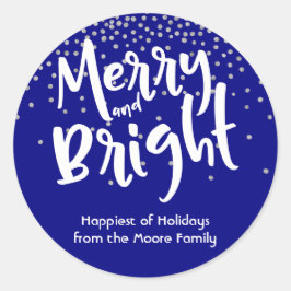 ネイビーとシルバー+ホワイトのコンフェッティで明るいクリスマスをお祝い ラウンドシール