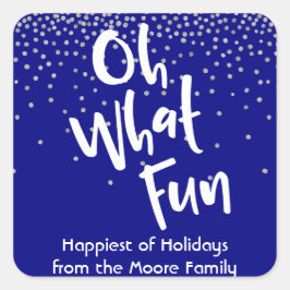ネイビーとシルバー+ホワイトの紙吹雪の「Oh What Fun」 スクエアシール
