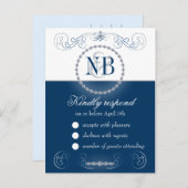 ネイビーとシルバーRSVPポストカードRhinestones インビテーションポストカード (正面/裏面)