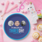 ネイビーとスカイブルーの30歳の「Three OH!」写真付き誕生日プレート ペーパープレート (パーティー)