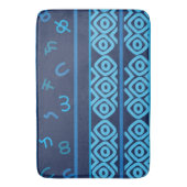 ネイビーとターコイズ淡い色のエチオピアパターン バスマット (正面縦)