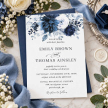 ネイビーとダスティブルーのフラワーモチーフの結婚式