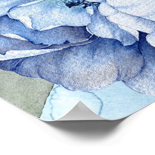 ネイビーとダスティブルーのフローラ結婚のウェルカムサイン ポスター (角)