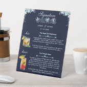 ネイビーとダスティライトブルー結婚の特徴的な飲み物 台座サイン (インサイチュ)