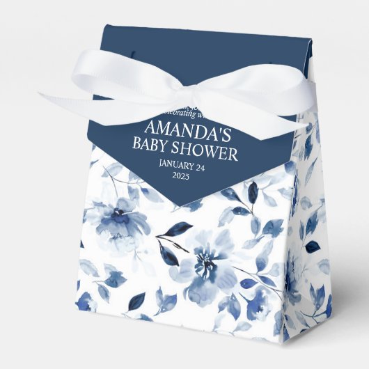 ネイビーとダスティーブルーの花柄 フェイバーボックス (正面サイド)