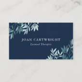 ネイビーとティール(緑がかった色)の葉緑のセラピスト 名刺 (正面)