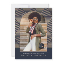 ネイビーとトープ幾何学的プリント写真卒業