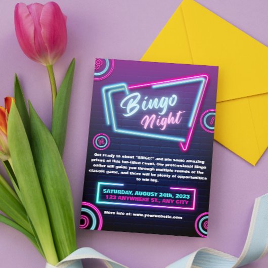 ネイビーとネオンのモダンなビンゴナイトの招待状 招待状