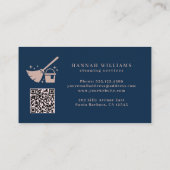 ネイビーとバラピンククリーニングサービスQRコード 名刺 (裏面)