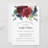 ネイビーとバーガンディの水彩花イラスト 招待状 (正面)