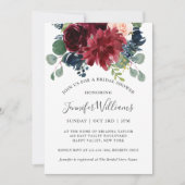 ネイビーとバーガンディの水彩花束 ブライダルシャワー 招待状 (正面)