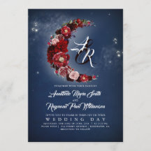 ネイビーとバーガンディの花柄 スターリー・ナイト ムーンワェディング