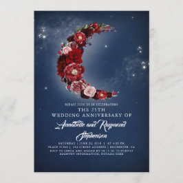 ネイビーとバーガンディーの花の月 結婚記念日 招待状