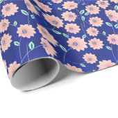 ネイビーとパステルレッドフローラルパターン ラッピングペーパー (ロールコーナー)
