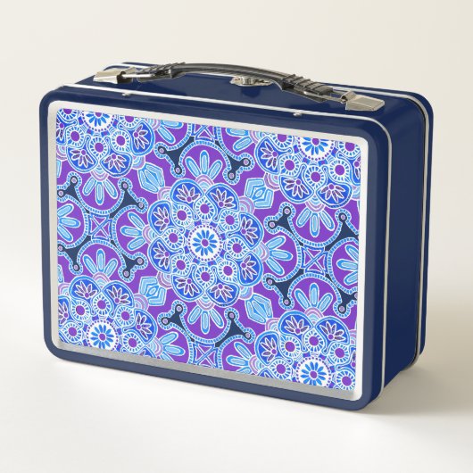 ネイビーとパープルのタイルプリント弁当箱 メタルランチボックス (裏面)
