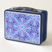 ネイビーとパープルのタイルプリント弁当箱 メタルランチボックス (正面)