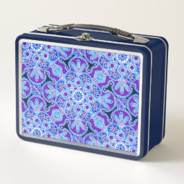 ネイビーとパープルのタイルプリント弁当箱 メタルランチボックス