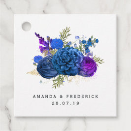 ネイビーとパープルのヴィンテージフローラとレース結婚ズ フェイバータグ