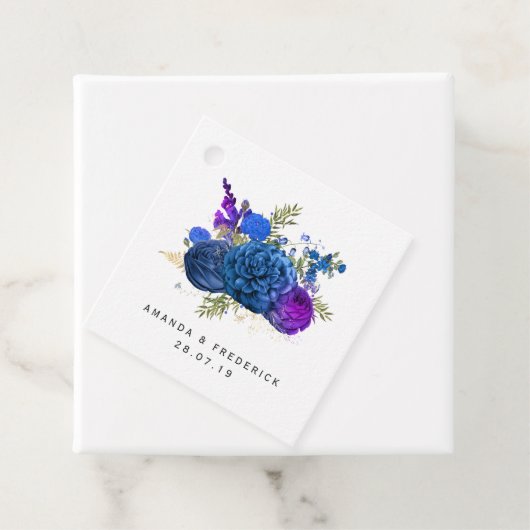 ネイビーとパープルのヴィンテージフローラとレース結婚ズ フェイバータグ (インサイチュ)