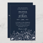 ネイビーとヒマワリの結婚式招待状 招待状 (正面/裏面)