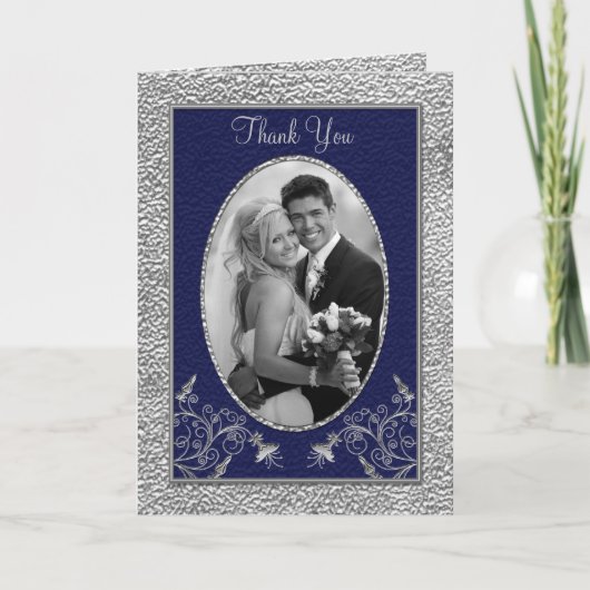 ネイビーとピューターサンキューカード（写真付き） サンキューカード (正面)