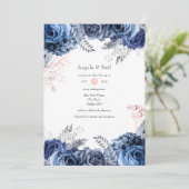ネイビーとピンクとシルバーフォイルフローラ結婚ズ 招待状 (スタンド正面)