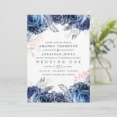 ネイビーとピンクとシルバーフォイルフローラ結婚ズ 招待状 (スタンド正面)