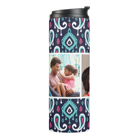 ネイビーとピンクのイカットペイズリーカスタムフォトモノグラム タンブラー (回転左)