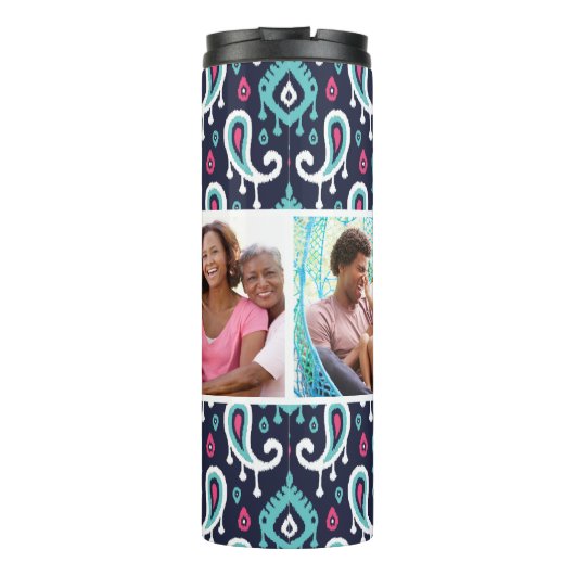 ネイビーとピンクのイカットペイズリーカスタムフォトモノグラム タンブラー (裏面)