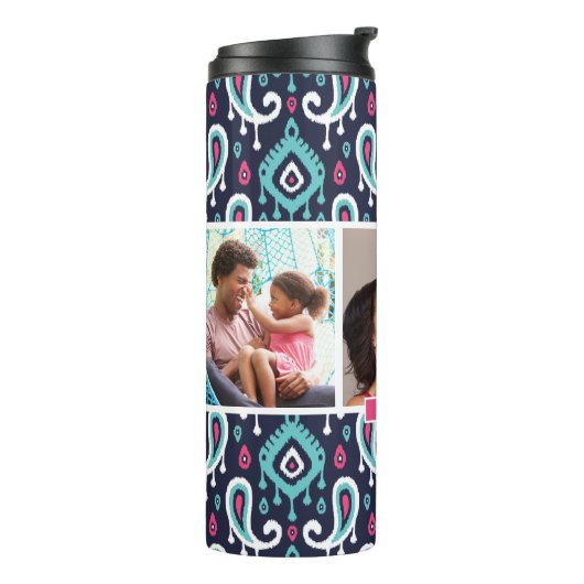 ネイビーとピンクのイカットペイズリーカスタムフォトモノグラム タンブラー (回転左)