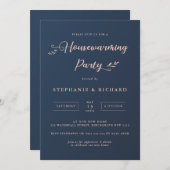 ネイビーとピンクのグリーンウェルカムパーティー 招待状 (正面/裏面)