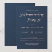 ネイビーとピンクのグリーン新居祝いパーティー 招待状 (正面/裏面)