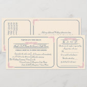 ネイビーとピンクのチケットスタイルの結婚式招待状（RSVP付き） 招待状 (正面/裏面)